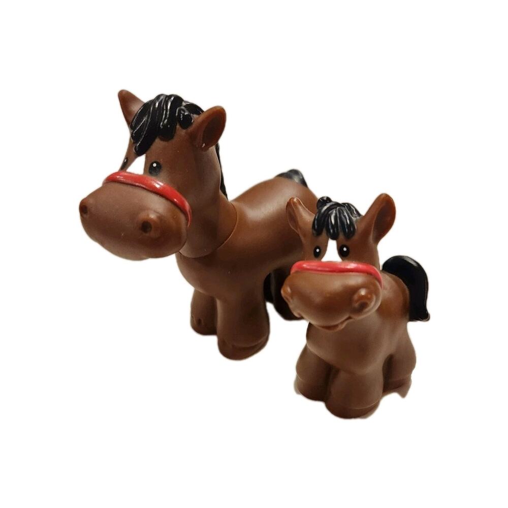 1997 Little People 2 Horses Brown Mama & Baby Foal Noah's Ark Animal Farm Vintag